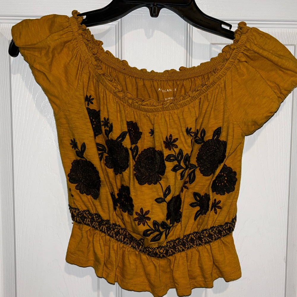 Xs/s yellow floral off the shoulder ruffle top